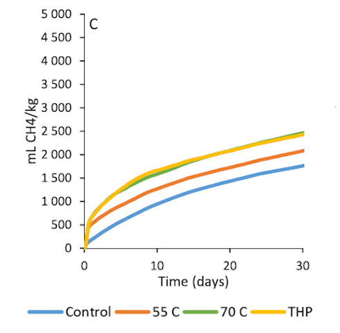 Grafico: Effetto dei vari trattamenti termici sulla produzione specifica di CH4 del digestato agricolo
