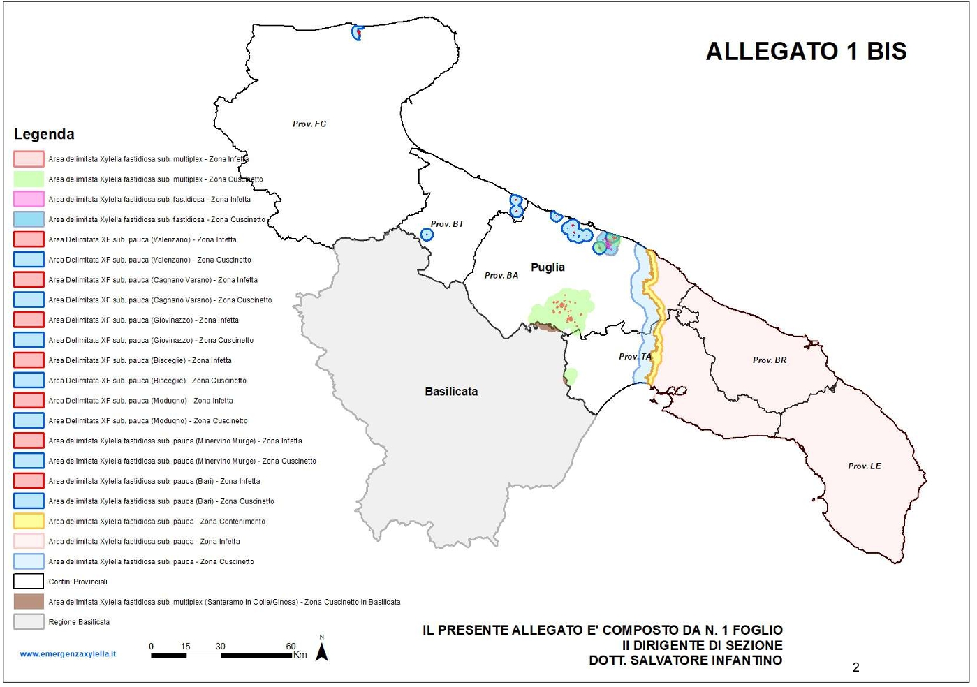 Xylella fastidiosa ultima delimitazione aree interessate - Regione Puglia
