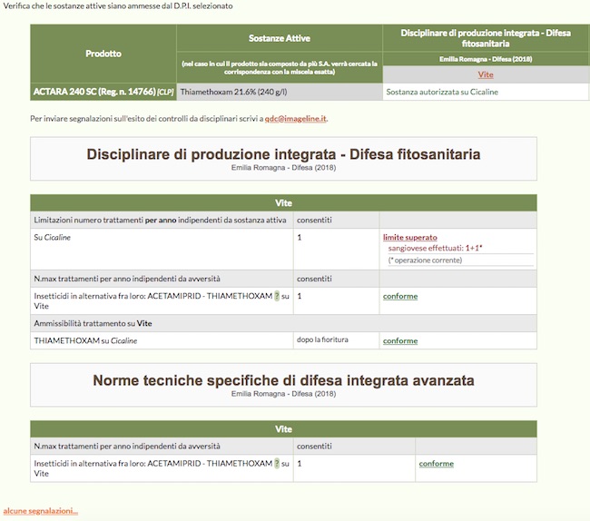 Schermata del software online di dettagli del controllo sul numero massimo di trattamenti su singola avversità