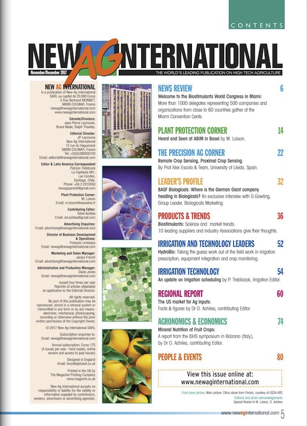 Sommario New Ag International rivista fertilizzanti - novembre dicembre 2017