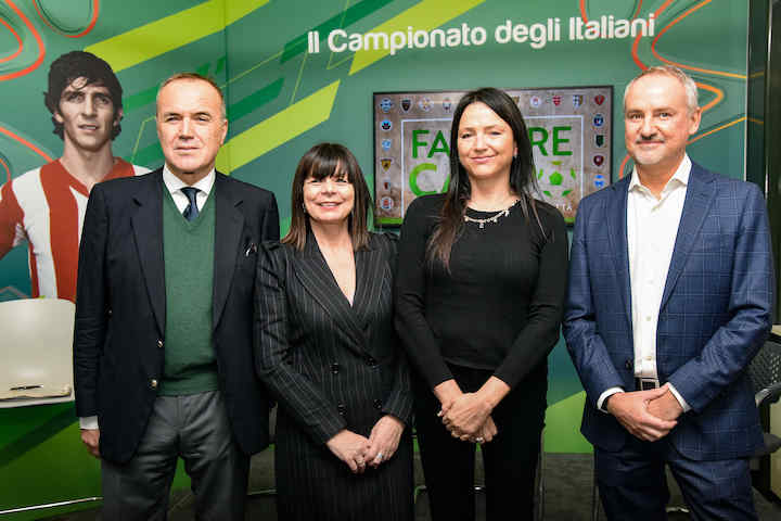 Da sinistra, Mauro Balata della Lega B, Lucia Salmaso di BKT, Federica Cappelletti e Stefano Spadini di Havas Sports & Entertainment