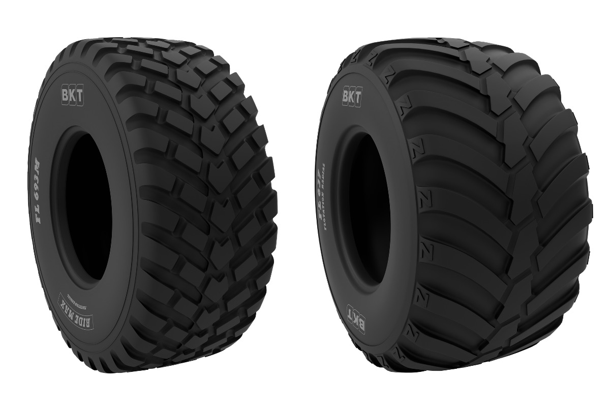 Da sinistra, pneumatici flotation per rimorchi BKT RIDEMAX FL 693 M e  FL 637 