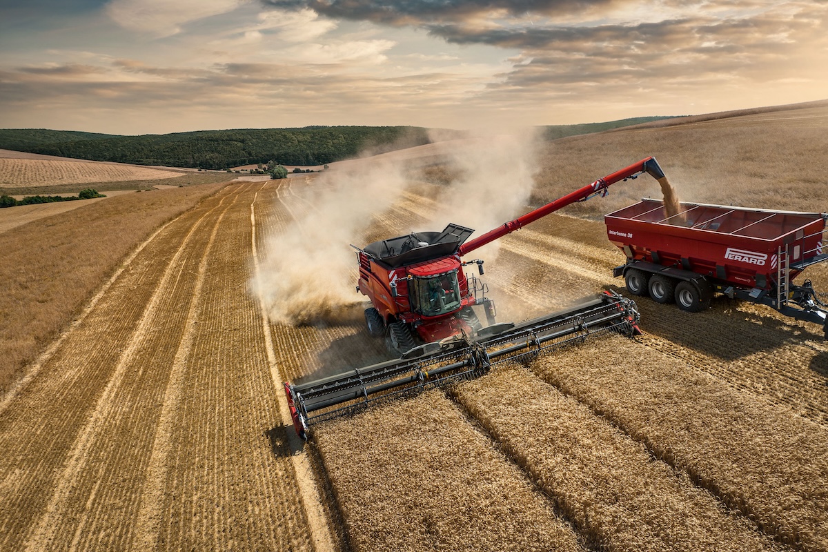 Mietitrebbia assiale Case IH Axial Flow 260 durante lo scarico del serbatoio granella