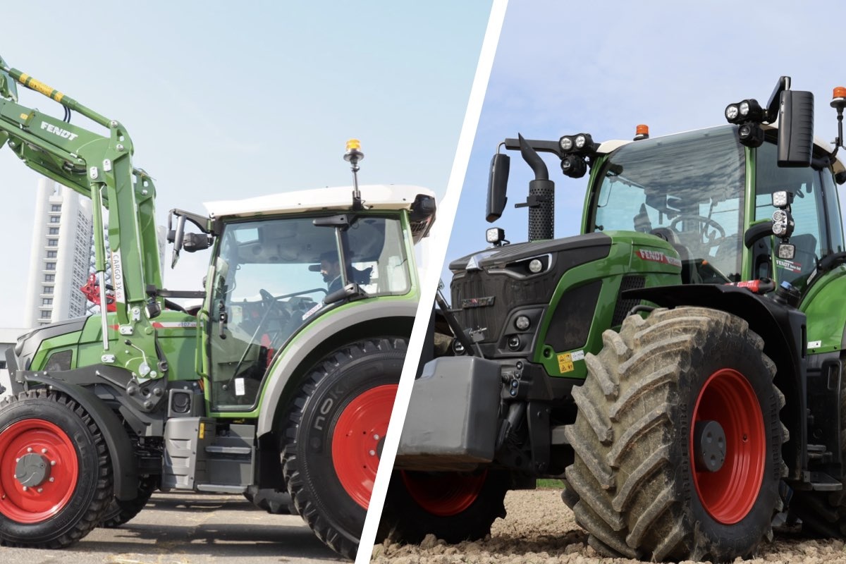 Da sinistra, il modello elettrico e107 Vario e il modello 620 Vario di Fendt