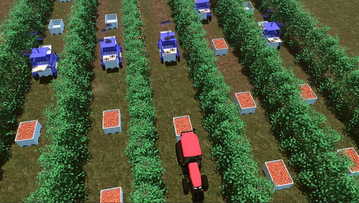Simulazione di un cantiere con il sistema Automated Fruit Picking di Kubota e Tevel