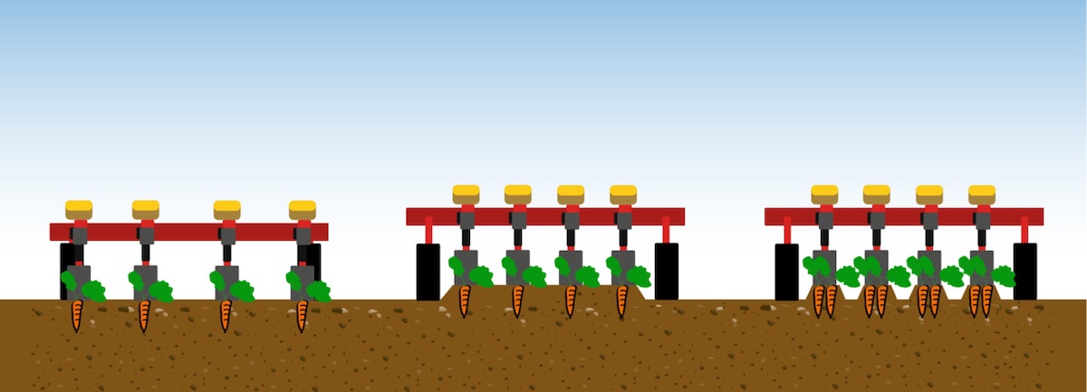 Dettaglio della regolazione dell'altezza delle ruote di profondità sulla seminatrice MSO in caso di semina su baule
