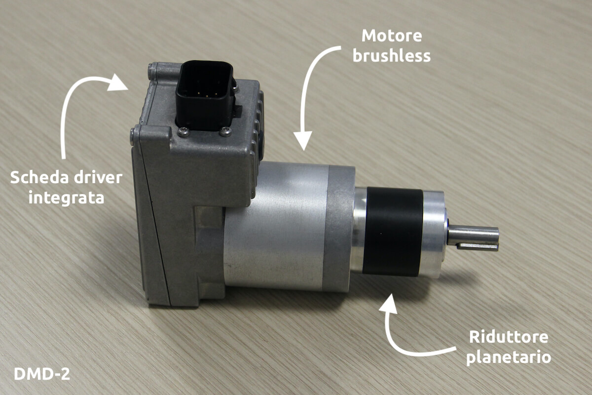 Il micromotore DMD 2 di Roj integra un riduttore e una scheda driver con connettore per la comunicazione CANopen