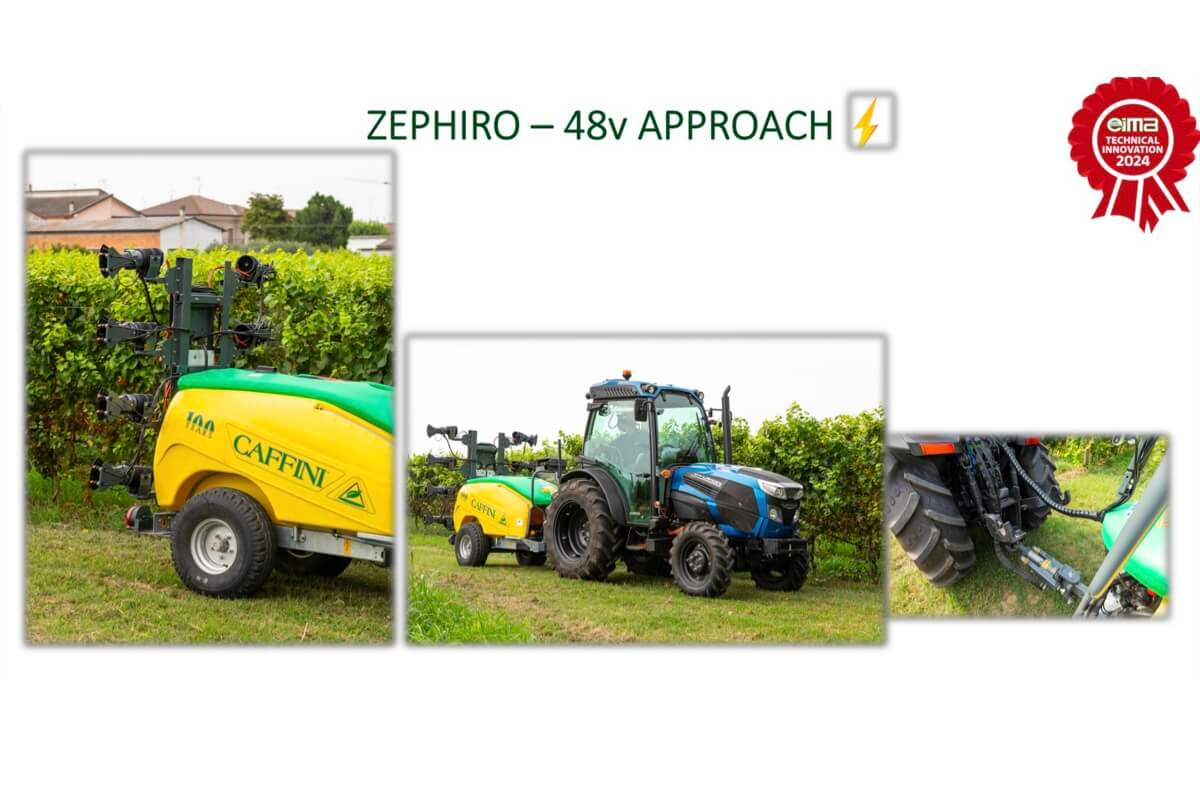 xFarm e Caffini hanno unito le forze per sviluppare un sistema per la correzione in tempo reale del settaggio dell'atomizzatore Isobus elettrico Zephiro